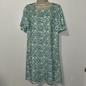 KIM ROGERS Sheath Dress w Layered Flutter Sleeve Green & Blue Women’s Medium M